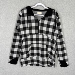 Vanilla Bay Sweatshirt Womens Large Black Buffalo Check Hoodie Zip‎ Pocket Thumb